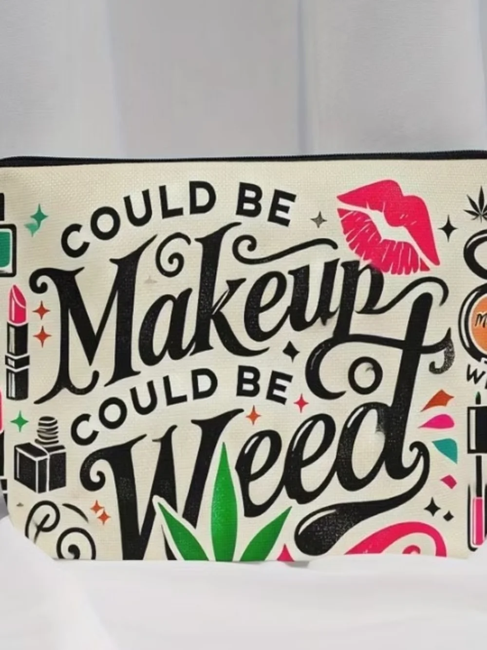Canvas Cosmetic Pouch - Black & Cream Could Be Makeup Could Be Weed